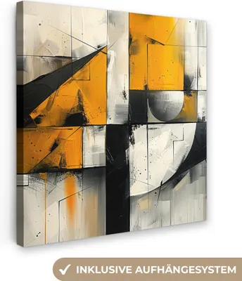 Produktbild von MuchoWow® - Leinwandbilder - Gelb - Abstrakt - Modern - Formen, Wandbild, Wanddeko Bilder Wohnzimmer, 50x50 cm