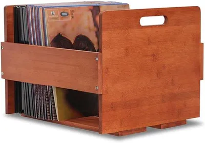 Produktbild von Famanu Vinylplatten Aufbewahrungsbox - Aus hochwertigem Bambus, für bis zu 80 Platten