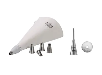 Zdjęcie produktu dla Kaiser | pipeta XL z końcówką do napełniania 4 mm | 8 sztuk | stal nierdzewna | 6 różnych końcówek | wielokrotnego użytku | idealna do dekorowania i napełniania ciastek