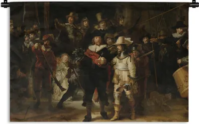 Produktbild von MuchoWow® Wandteppich Wandbehang Die Nachtwache - Kunst - Alte Meister - Rembrandt 120x80 cm Tapisserie Dekoration Wandtuch - Wanddekorationen - Wandtücher