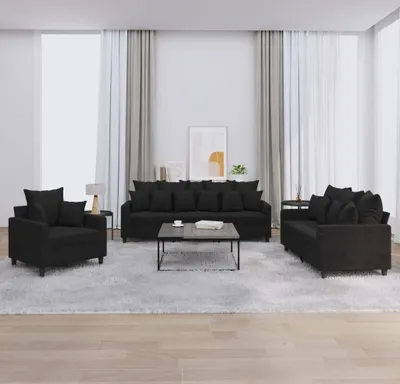 Produktbild von 3-tlg. Sofagarnitur Couchgarnitur mit Kissen Schwarz Samt 3201685