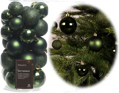 Produktbild von LS-LebenStil 30 Kunststoff Weihnachtskugeln Grün Pinie 4cm-6cm Baumkugel Christbaumkugel Christbaumschmuck Weihnachtsdeko bruchsicher bruchfest