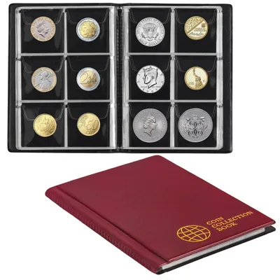 Produktbild von Münzalbum Münzsammelalbum Taschenalbum - 60 Fächer - 4,5 x 4,5 cm - Rot - Kunstleder - Taschenformat