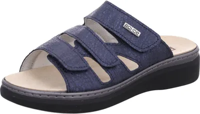 Produktbild von Rohde Damen Pantolette aus Veloursleder mit drei Klettverschlüssen Abano 5221, Größe:40 EU, Farbe:Blau