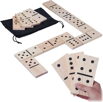 Produktbild von Relaxdays Domino XXL, Holzspielsteine für Garten & unterwegs, 28 Teile, für Kinder & Senioren, HBT je 15x7,5x1 cm, natur