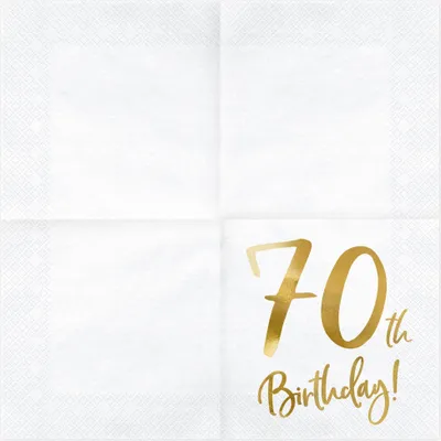 Immagine prodotto di Tovaglioli 70° compleanno 33x33cm 20 pezzi oro bianco