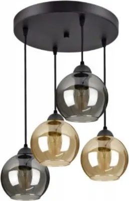Produktbild von Pendelleuchte mit 4 Glasschirmen in Schwarz, Transparent, Honig, Gold, 4x E27