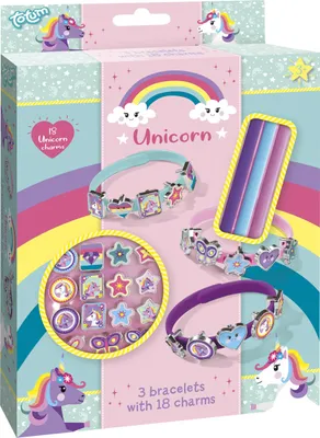 Produktbild von Totum 071551 Unicorn Charm - Armbnder 3 verschiedene Farben mit 18 Charms und verschiedene Motiven und Formen mehrfrbig  fr Kinder