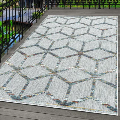 Produktbild von Indoor & Outdoor Teppich Wetterfest Skandinavisch Design Küchen Balkon Terrasse, Farbe:Multi, Grösse:140x200 cm
