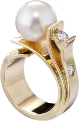 Produktbild von Mode Frauen Faux Perle Strass Intarsien Finger Ring Hochzeit Schmuck Geschenk-Weiß + Gold,US 6