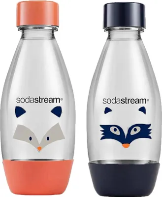 Two SodaStream bottles with animal face designs.
