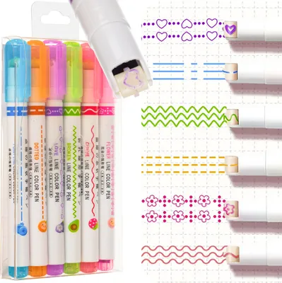 Produktbild von Kurvenstifte Curve Textmarker Set 6 Farben 6 verschiedene Kurvenformen für Tagebücher Briefe Scrapbooking DIY Projekte 24861