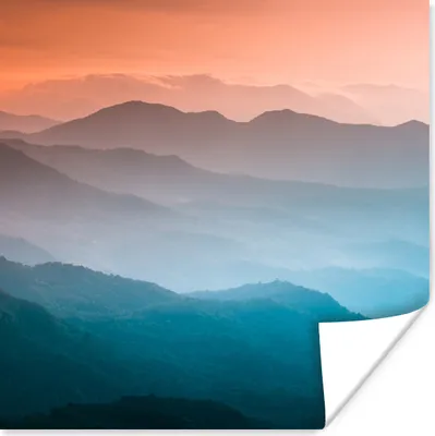 Produktbild von MuchoWow® Poster Berge - Sonne - Orange - Natur 75x75 cm - Wand Dekoration