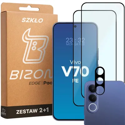 Produktbild von 2x Gehärtetes Glas + Kameraschutz für Vivo V70 FE 5G, Bizon Glass Edge Pack, Schwarz
