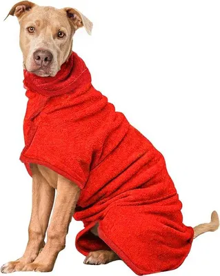 Produktbild von Famanu Hunde-Badmantel aus Mikrofaser - Rot, für kleine, mittelgroße und große Hunde (L)