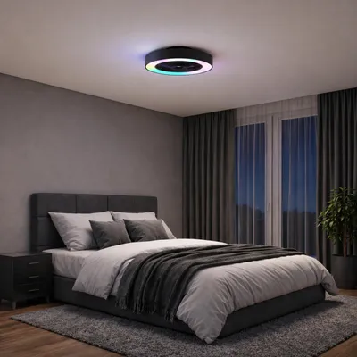 Produktbild von LED Deckenlampe mit Ventilator & Fernbedienung - Schwarz - Ø 49cm
