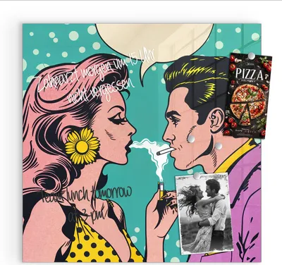 Produktbild von Magnettafel 50x50cm Pinnwand Whiteboard beschreibbar - Retro Pop Art Duo