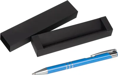 Produktbild von Kugelschreiber aus Metall / mit Pappetui / Farbe: mittelblau