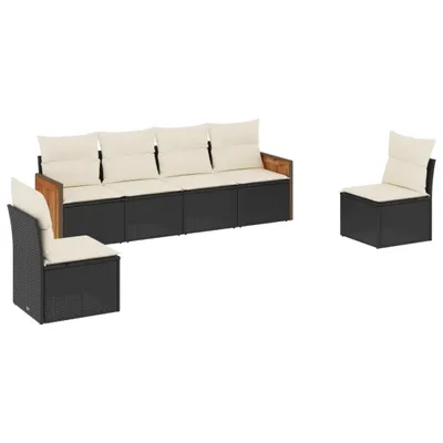 Produktbild von vidaXL 6-tlg. Garten-Sofagarnitur mit Kissen Schwarz Poly Rattan