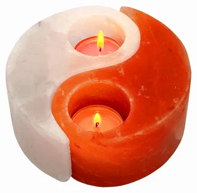 Produktbild von HAF 1x Salzkristall Teelichthalter Yin Yang | Kristallsalz Kerzenhalter | Handgefertigt Harmonisches Licht | Stilvolle Dekoration | ohne Teelicht