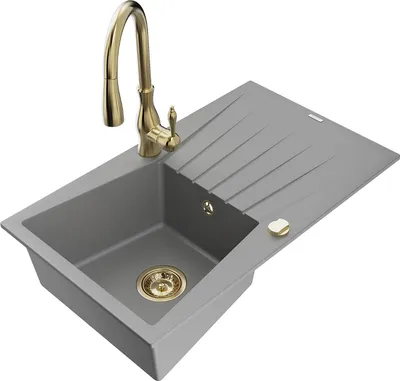Produktbild von Mexen Cesar 1 Becken-Granitspüle mit Abtropffläche und Mischbatterie Savita, Grau - 6514-71-672601-50