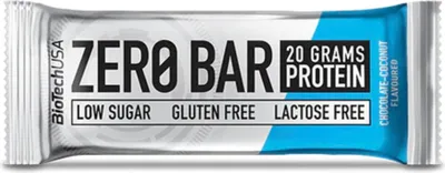 Produktbild von BioTechUSA Zero Bar, Schokolade, Kokosnuss, 50 g, Eiprotein, Sojaprotein, Molkenprotein, Vitamin E, 177 kcal, 353 kcal