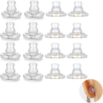 Produktbild von 20 Stück Hypoallergener Silikon Ohrring Verschluß, Universeller Ersatz Für Ohrstecker Und Hängende Ohringe, In Gold Und Klar, Sicherer Ohrstecker Stopper