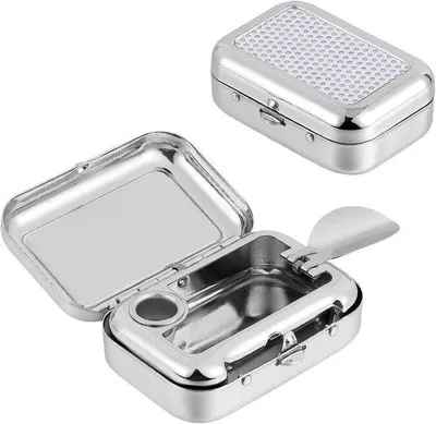 Produktbild von Zweifach tragbarer Mini-Aschenbecher für Draußen, Deckel-Taschenaschenbecher, Edelstahl, Mini-Aschenbecher, für Draußen, Büro, Zuhause