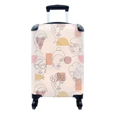 Produktbild von MuchoWow® Koffer Handgepäck Trolley Rollkoffer Kleine Reisekoffer mit 4 Rollen - Strichzeichnungen - Gesicht - Frauen - Muster - Cabin Size < 55x40x23 cm & 55x40x20 cm - Fotokoffer - Kabinenkoffer - Boardgepäck - Reise-Box - Reisekoffer - Reisegepäck - Koffer mit Bild - Trolley für Kinder