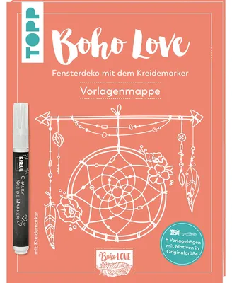 Image de Boho Love. Fensterdeko mit dem Kreidemarker. Vorlagenmappe