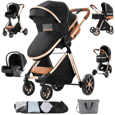 Image de Poussette 3-en-1 légère, avec berceau de voyage et siège auto, pliable et maniable