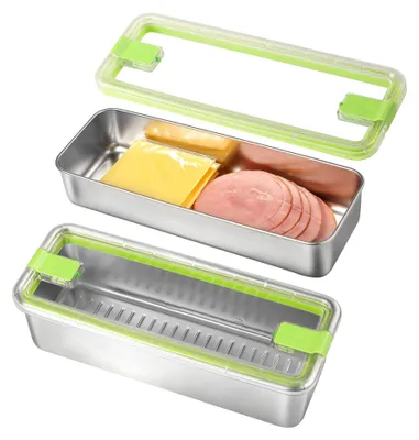 Immagine prodotto di Set di 2 contenitori in acciaio inossidabile per alimenti con coperchio (1100 ml + 1600 ml)