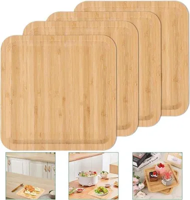 Immagine prodotto di Vassoio in bambù naturale 20 x 20 x 2 cm - ciotola quadrata in legno per servire - decorazione della tavola - luci da tè - soggiorno