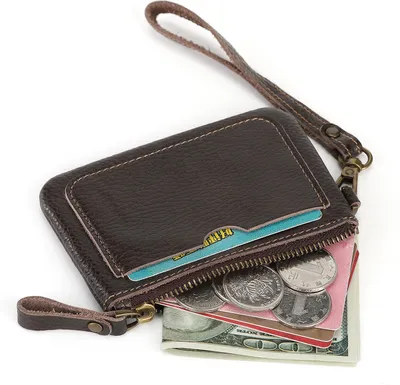 Image de Portefeuille fin et compact en cuir véritable, avec porte-clés, composé de deux parties