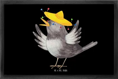 Produktbild von Mr. & Mrs. Panda Schmutzfangmatte Rabe Sombrero 60 x 90 cm - Schwarz - Geschenk, Vögel, Elster, glücklich sein, Bodenvorleger, Motivation, Fussmatte, fußmatte, Vogel