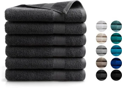 Image de Ensemble de 6 serviettes de bain Unyqoos®, 70 x 140 cm – 100% coton, 500 g/m², qualité hôtel, couleur anthracite