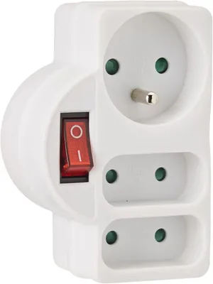 Obrázok produktu pre Electraline 531193 – Adaptér zásuvky – Trojcestný – S vypínačom – 3 zásuvky: 1 x 16 A – 2 x 6 A – Biely