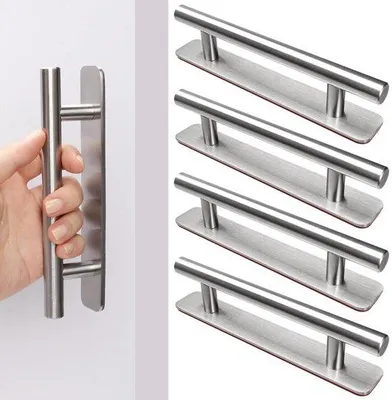 Immagine prodotto di Maniglie adesive in acciaio inossidabile Unyqoos®, spazzolate, senza necessità di foratura, per armadi e porte, con angoli arrotondati