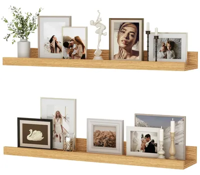 Image de Étagère murale, lot de 2, étagère suspendue de 60 cm en MDF, panneau mural pour cadres et décorations, style industriel, idéale pour le bureau, la chambre à coucher et la cuisine (beige, 60 cm)