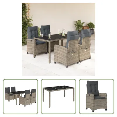 Image de The Living Store Ensemble de jardin 5 pièces avec coussins Gris Poly Rattan