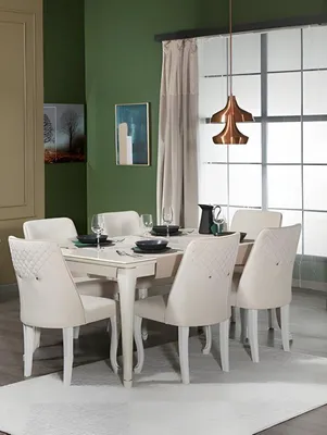 Immagine prodotto di Set da pranzo Set da pranzo Tavolo da pranzo Sedie in legno Bianco 7 pezzi