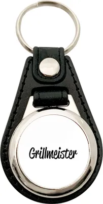 Produktbild von Huuraa Schlüsselanhänger Grillmeister BBQ Metall mit Kunstleder Schlüsselring Einkaufswagenchip Geschenkidee
