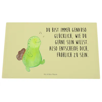 Produktbild von Mr. & Mrs. Panda Schneidplatte Glas Schildkröte Pfeifen - Gelb Pastell - Geschenk, Schneidebrett Aus, Depression, Schildkröten, Hackbrett, schneidbrett, Glasschneidebrett