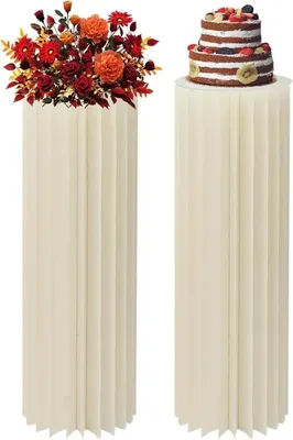 Image de Colonne de fleurs pliable - Vase en carton - Table cylindrique avec plateau en acrylique - Décoration - Blanc