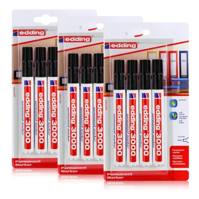 Produktbild von edding 3000 Permanent Marker 4er schwarz Spitze 1,5-3mm wasserfest (3er Pack)