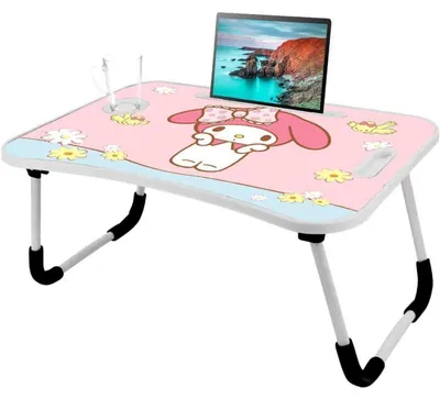 Productafbeelding van Laptoptafel met opklapbare poten, bekerhouder en leeshouder, roze, 60x40x26 cm