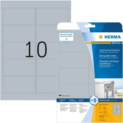 Produktbild von Typenschildetiketten A4 silber 96x50,8 mm extrem stark haftend Folie matt 250 St.