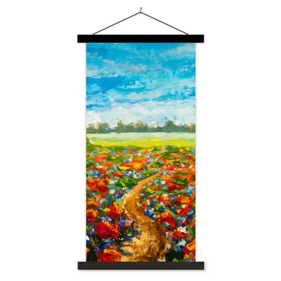 Produktbild von MuchoWow® Textilposter Malerei - Ölfarbe - Blumen - Natur 60x120 cm mit schwarzem Rahmen - Magnete