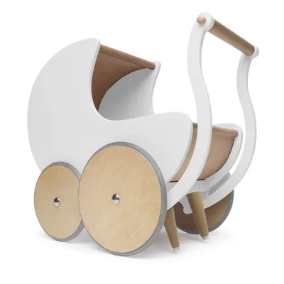 Immagine prodotto di Kinderfeets PRAM, carrozzina per bambole in legno Walker retro, bianca