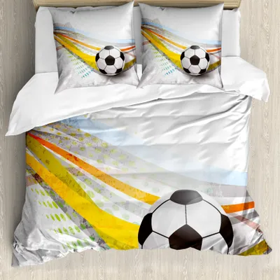 Produktbild von ABAKUHAUS Teen Zimmer Bettbezug, Fußball-Fußball-Linien, Milbensicher Allergiker geeignet mit Kissenbezügen, 155 cm x 220 cm - 80 x 80 cm, Mehrfarbig